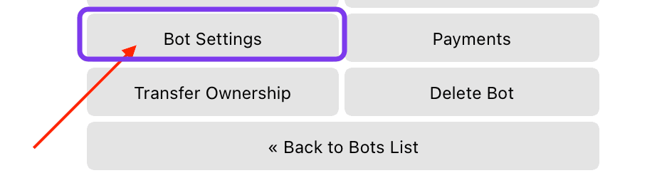 BotFather settings menu with Bot Settings highlighted